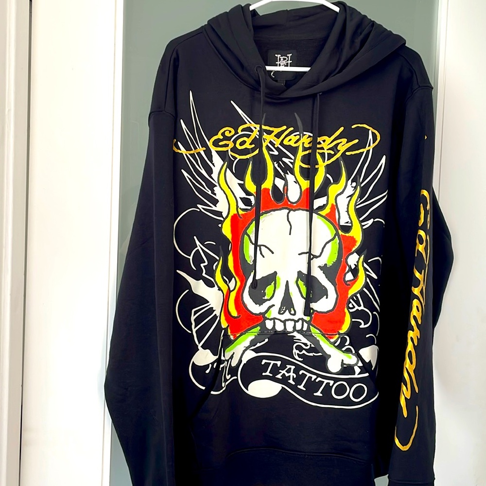 NWT Ed Hardy XL Oversized Hoodie Y2K Retro black Tattoo Designer Comfy
